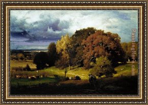 George Inness Framed Paintings - Autumn Oaks by George Inness