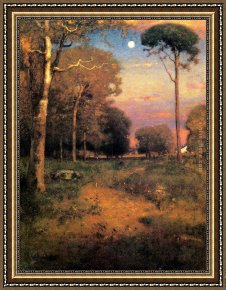 George Inness Framed Paintings - Early Moonrise Florida by George Inness