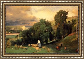 George Inness Framed Paintings - Hillside at Etretet by George Inness