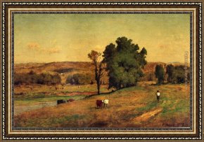 Landscape with Figure Framed Paintings - Landscape with Figure by George Inness