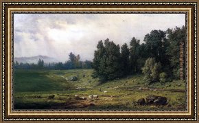 George Inness Framed Paintings - Landscape with Sheep by George Inness
