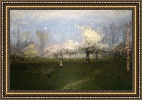 George Inness Framed Paintings - Spring Blossoms New Jersey by George Inness