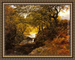 Woodland Walk Framed Paintings - Deer In A Woodland Glade by George Vicat Cole