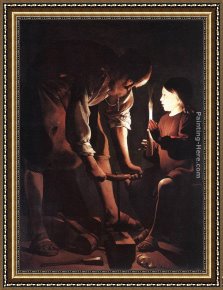 Georges De La Tour Framed Paintings - Christ in the Carpenter's Shop by Georges de La Tour