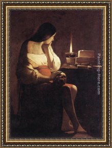 Georges De La Tour Framed Paintings - Magdalen of the night light by Georges de La Tour