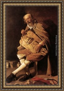 Georges De La Tour Framed Paintings - The Hurdy-Gurdy player by Georges de La Tour