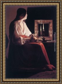 Georges De La Tour Framed Paintings - The Penitent Magdalen by Georges de La Tour