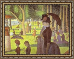 Sunday Afternoon on The Island of La Grande Jatte Framed Paintings - A Sunday on La Grande Jatte Detail by Georges Seurat