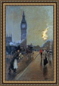 London Framed Paintings - A view of Big Ben, London by Georges Stein