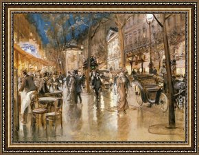 Boulevard Montmarte Framed Paintings - Evening on a Parisian Boulevard by Georges Stein