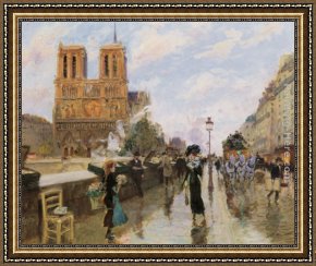 Les Moissonneurs 1888 Framed Paintings - Les quais pres de Notre Dame by Georges Stein