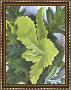 Calla-green Framed Paintings - Green Oak Leaves by Georgia O'Keeffe