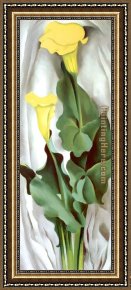 Calla-green Framed Paintings - Yellow Calla-Green Leaves by Georgia O'Keeffe