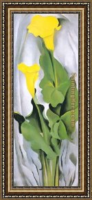 Calla-green Framed Paintings - Yellow Calla Lily by Georgia O'Keeffe