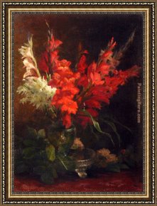 Geraldine Framed Paintings - A Still Life With Gladioli And Roses by Geraldine Jacoba Van De Sande Bakhuyzen