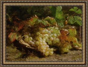Geraldine Framed Paintings - A still life with grapes in a basket by Geraldine Jacoba Van De Sande Bakhuyzen