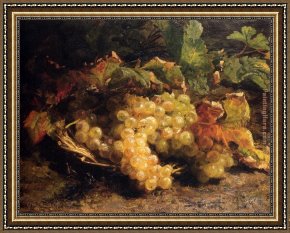 Geraldine Framed Paintings - Autumn Treasures Grapes In A Wicker Basket by Geraldine Jacoba Van De Sande Bakhuyzen