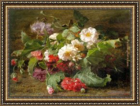 Poppies Framed Paintings - Poppies and Wild Roses by Geraldine Jacoba Van De Sande Bakhuyzen