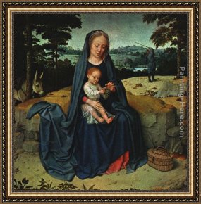 Rest Framed Paintings - The Rest on the Flight into Egypt by Gerard David