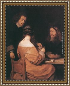 Card Player Framed Paintings - Card-Players by Gerard ter Borch