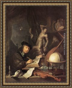 The Painter's Honeymoon Framed Paintings - Painter in his Studio by Gerrit Dou