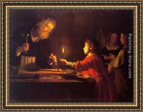 Childhood Sweethearts Framed Paintings - Childhood of Christ by Gerrit van Honthorst