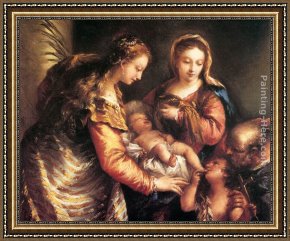 St John The Baptist Framed Paintings - Holy Family with St John the Baptist and St Catherine by Giovanni Antonio Guardi