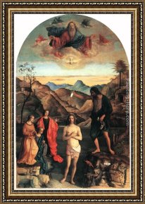 St Augustine Washing The Feet of Christ Framed Paintings - Baptism of Christ by Giovanni Bellini
