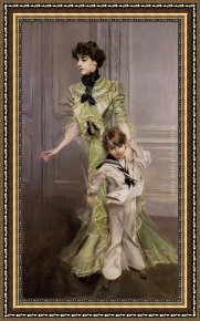 Elijah Restoring The Widow's Son Framed Paintings - Portrait of Madame Georges Hugo (n&eacute;e Pauleen Menard-Dozian) and Her Son, Jean by Giovanni Boldini
