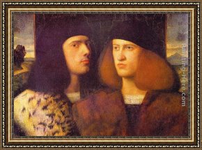 Portrait of a Young Benedictine Framed Paintings - Portrait of Two Young Men by Giovanni Cariani