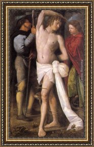 Sebastian Framed Paintings - St Sebastian between St Roch and St Margaret by Giovanni Cariani