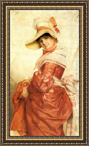 Girl with Red Hair Framed Paintings - A Girl in Red by Giovanni Costa