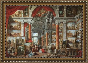 The Colosseum Rome Framed Paintings - Picture Gallery with Views of Modern Rome by Giovanni Paolo Pannini