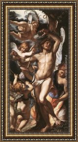 Sebastian Framed Paintings - St Sebastian Tended by Angels by Giulio Cesare Procaccini