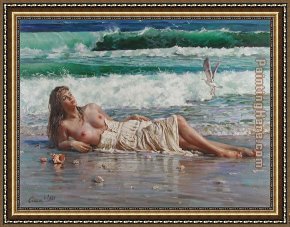 Guan Framed Paintings - nude on the beach by Guan zeju