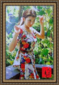 Guan Framed Paintings - young girl by Guan zeju
