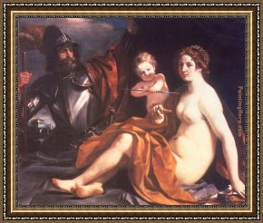 Cupid Framed Paintings - Venus, Mars and Cupid by Guercino