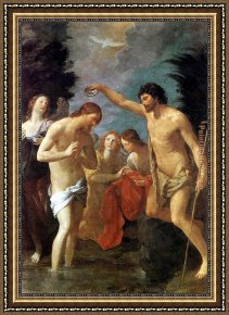St Augustine Washing The Feet of Christ Framed Paintings - Baptism of Christ by Guido Reni