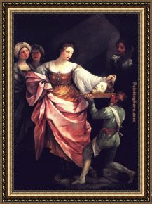 St John The Baptist Framed Paintings - Salome with the head of St John the Baptist by Guido Reni