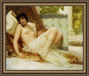 Le Bassin Aux Nympheas Framed Paintings - L'Odalisque Aux Colombes by Guillaume Seignac