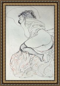 Nude on a Sofa Framed Paintings - Female Nude, Turned to the Left by Gustav Klimt