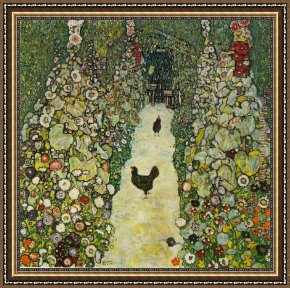 Gardens of The Vatican Framed Paintings - Garden Path with Chickens by Gustav Klimt