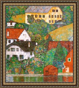Houses in France Framed Paintings - Houses at Unterach by Gustav Klimt