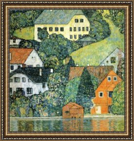 Houses in France Framed Paintings - Houses at Unterach on the Attersee by Gustav Klimt