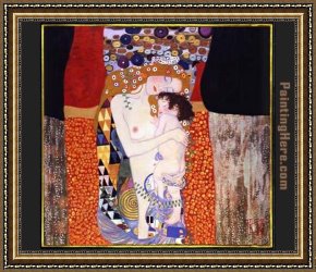 Four Children with a Basket of Fruit Framed Paintings - mother and child by Gustav Klimt