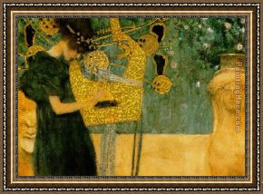 The Passion of Music Framed Paintings - The Music (gold foil) by Gustav Klimt