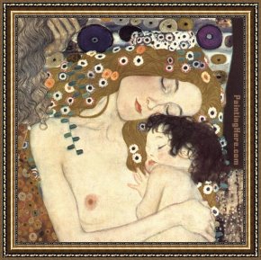 Sleeping Child Framed Paintings - Three Ages of Woman - Mother and Child (detail II) by Gustav Klimt