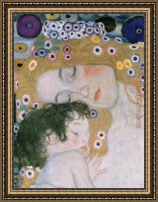 Sleeping Child Framed Paintings - Three Ages of Woman - Mother and Child (detail III) by Gustav Klimt