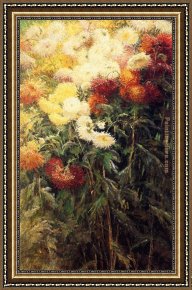 Bed of Chrysanthemums Framed Paintings - Chrysanthemums Garden at Petit Gennevilliers by Gustave Caillebotte
