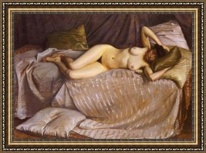 Women Framed Paintings - Naked Woman Lying on a Couch by Gustave Caillebotte